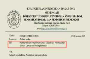 Surat Edaran Pengiriman Sarana Digitalisasi Pembelajaran Laptop Jenjang SD