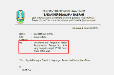 Surat Edaran Mekanisme Pemberhentian Tenaga Non ASN PPPK Paruh Waktu Tahun 2025