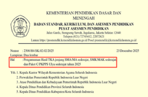 Surat Edaran Pengumuman Hasil TKA SMA Tahun 2025