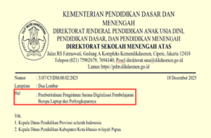 Surat Edaran Pengiriman Sarana Digitalisasi Pembelajaran Laptop Jenjang SMA
