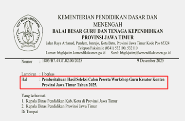 Pengumuman Hasil Seleksi Calon Peserta Workshop Guru Kreator Konten 2025