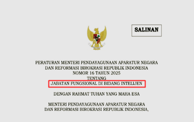 Permen PANRB Nomor 16 Tahun 2025 tentang Jabatan Fungsional di Bidang Intelijen