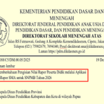 Surat Edaran Pengisian Nilai Rapor Peserta Didik melalui Aplikasi e-Rapor SMA untuk SNPMB 2026