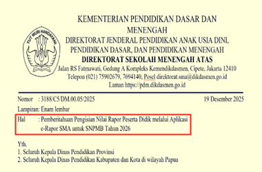 Surat Edaran Pengisian Nilai Rapor Peserta Didik melalui Aplikasi e-Rapor SMA untuk SNPMB 2026 2 Surat Edaran Pengisian Nilai Rapor Peserta Didik melalui Aplikasi e-Rapor SMA untuk SNPMB 2026