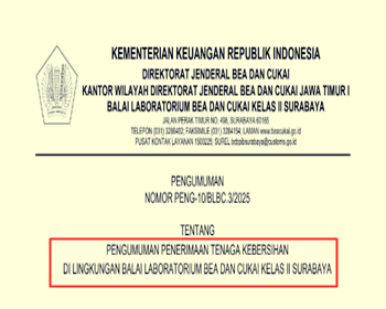 Pendaftaran Tenaga Kebersihan di Lingkungan Bea dan Cukai 2025