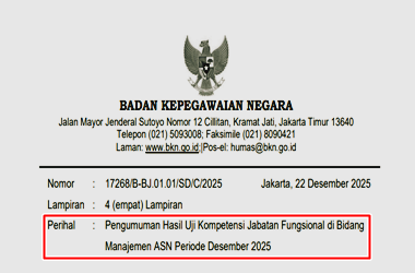 Pengumuman Hasil Uji Kompetensi Jabatan Fungsional di Bidang Manajemen ASN Periode Desember 2025
