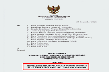 SE Menteri PANRB tentang Pelayanan Publik Esensial Masa Libur Nasional dan Cuti Bersama