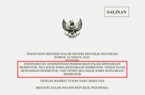 Permendagri Nomor 16 Tahun 2025 tentang Persyaratan Administrasi Pembayaran PKB, BBNKB, Opsen PKB, dan Opsen BBNKB