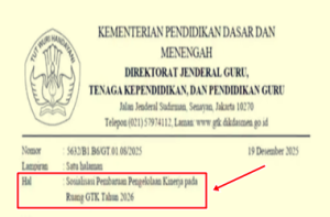 Undangan Sosialisasi Pembaruan Pengelolaan Kinerja pada Ruang GTK Tahun 2026