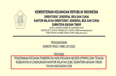 Pengumuman Rekrutmen Pegawai Non ASN di Bea Cukai Lulusan SMA SMK D3 TA 2026