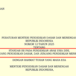 Permendikdasmen Nomor 12 Tahun 2025 tentang Standar Isi PAUD Dikdasmen