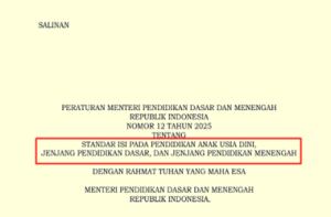 Permendikdasmen Nomor 12 Tahun 2025 tentang Standar Isi PAUD Dikdasmen