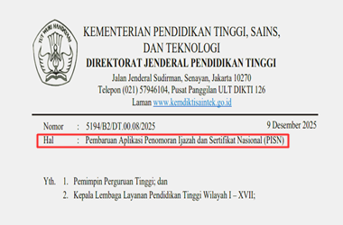 Surat Edaran Pembaruan Aplikasi PISN (Penomoran Ijazah dan Sertifikat Nasional)