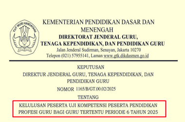 Pengumuman Kelulusan UKPPPG Bagi Guru Tertentu Periode 6 Tahun 2025
