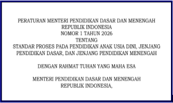 Permendikdasmen Nomor 1 Tahun 2026 tentang Standar Proses PAUD Dikdasmen