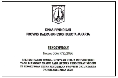 Pengumuman Rekrutmen Guru dan Tendik pada Sekolah Negeri di DKI Jakarta Tahun 2026