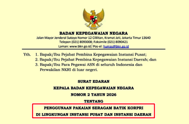 Surat Edaran Kepala BKN Nomor 2 Tahun 2026 tentang Penggunaan Batik KORPRI