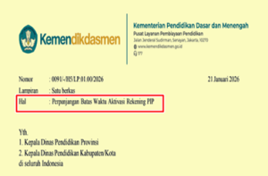 Surat Edaran Perpanjangan Batas Waktu Aktivasi Rekening PIP Tahun 2026
