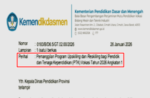 Pengumuman Pemanggilan Program Upskilling dan Reskilling bagi Pendidik dan Tenaga Pendidikan Vokasi Tahun 2026 Bagi Guru Umum Angkatan 1