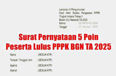 Format Surat Pernyataan 5 Poin Peserta Lulus Seleksi PPPK Tahap II BGN