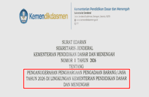 SE Mendikdasmen Nomor 1 Tahun 2026 tentang Penganugerahan Pengadaan Barang/Jasa Tahun 2026