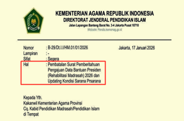 Surat Edaran Pembatalan Surat Pemberitahuan Pengajuan Data Bantuan Presiden (Rehabilitasi Madrasah) 2026