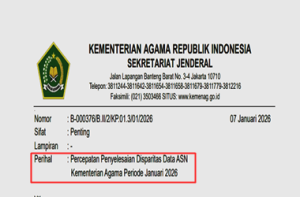 Surat Edaran Percepatan Penyelesaian Disparitas Data ASN Kemenag Periode Januari 2026