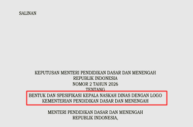 Kepmendikdasmen Nomor 2 Tahun 2026 tentang Bentuk dan Spesifikasi Kepala Naskah Dinas dengan Logo Kemendikdasmen
