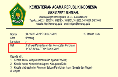 Surat Edaran Instruksi Pemantauan dan Percepatan Pengisian PDSS SPAN-PTKIN 2026