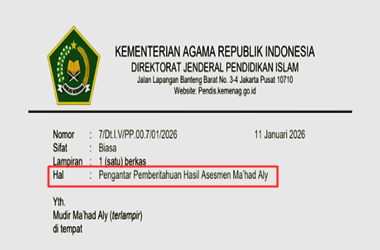 Surat Edaran Pengantar Pemberitahuan Hasil Asesmen Ma’had Aly 2025