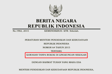 Permendikbud Nomor 64 Tahun 2015 tentang Kawasan Tanpa Rokok di Lingkungan Sekolah 