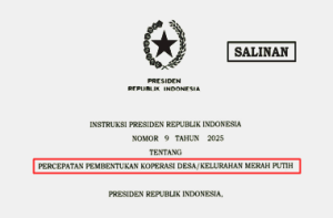 Unduh Inpres Nomor 9 Tahun 2025 tentang Percepatan Pembentukan Koperasi Merah Putih
