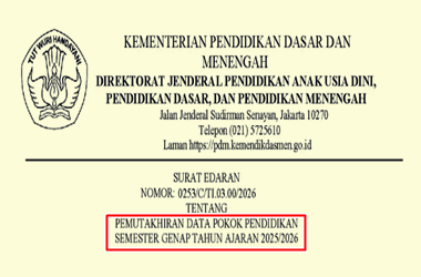 Surat Edaran Pemutakhiran Dapodik Semester Genap TA 2025/2026