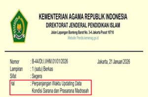Surat Edaran Perpanjangan Waktu Updating Data Kondisi Sarpras Madrasah
