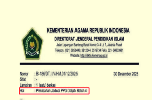 Surat Edaran Perubahan Jadwal PPG Dalam Jabatan Batch 4 Kemenag