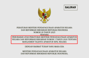 Permen PANRB Nomor 20 Tahun 2025 tentang Perubahan Atas Permen PANRB Nomor 3 Tahun 2020 tentang Manajemen Talenta ASN