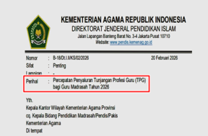 Surat Edaran Percepatan Penyaluran TPG Guru Madrasah 2026
