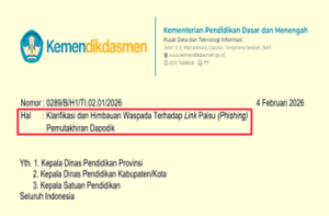 Surat Edaran Klarifikasi dan Himbauan Waspada Terhadap Link Palsu (Phishing) Pemutakhiran Dapodik