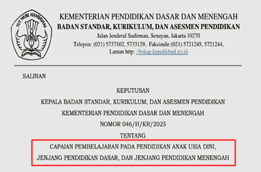 Keputusan Kepala BSKAP Nomor 046/H/KR/2025 tentang Capaian Pembelajaran PAUD Dikdasmen