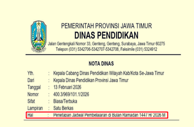 Surat Edaran Penetapan Jadwal Pembelajaran di Bulan Ramadan 2026