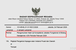 Pengumuman Hasil Uji Kompetensi Jabatan Fungsional di Bidang Manajemen ASN Periode Februari 2026