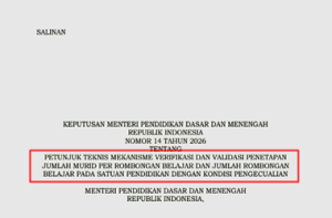 Kepmendikdasmen Nomor 14 Tahun 2026 tentang Juknis Mekanisme Verval Penetapan Jumlah Murid per Rombel dan Jumlah Rombel pada Satuan Pendidikan dengan Kondisi Pengecualian