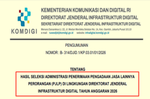 Pengumuman Hasil Seleksi Administrasi PJLP Ditjen Infrastruktur Digital 2026