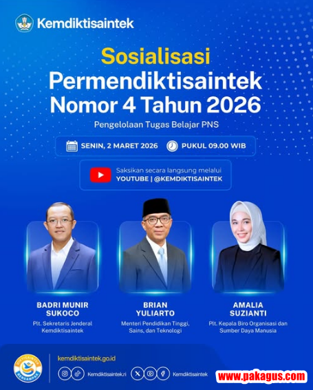 Undangan Sosialisasi Permendiktisaintek Nomor 6 Tahun 2026 tentang Pengelolaan Tugas Belajar PNS