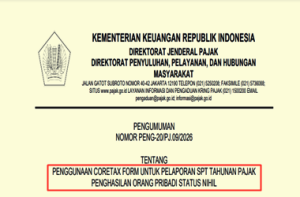 Pengumuman Penggunaan Coretax Form untuk Pelaporan SPT Tahunan Pajak Penghasilan Orang Pribadi Status Nihil