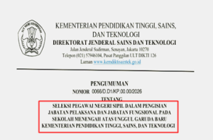 Pengumuman Seleksi PNS pada Pengisian Jabatan Pelaksana dan Jabatan Fungsional SMA Unggul Garuda Baru 2026