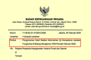 Pengumuman Hasil Seleksi Administrasi Uji Kompetensi Jabatan Fungsional di Bidang Manajemen ASN Periode Februari 2026