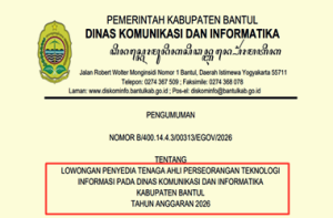 Rekrutmen Penyedia Tenaga Ahli Perseorangan Teknologi Informasi Dinas Kominfo Bantul Tahun 2026