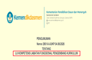 Pengumuman Uji Kompetensi Jabatan Fungsional Pengembang Kurikulum Tahun 2026