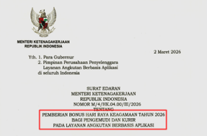 Surat Edaran Menaker tentang Pemberian BHR 2026 Bagi Pengemudi dan Kurir pada Layanan Angkutan Berbasis Aplikasi